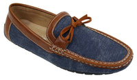 Herr Slip On Denim Läder Spets Mockasin Skor Smart Casual Italiensk Brun Marinblå