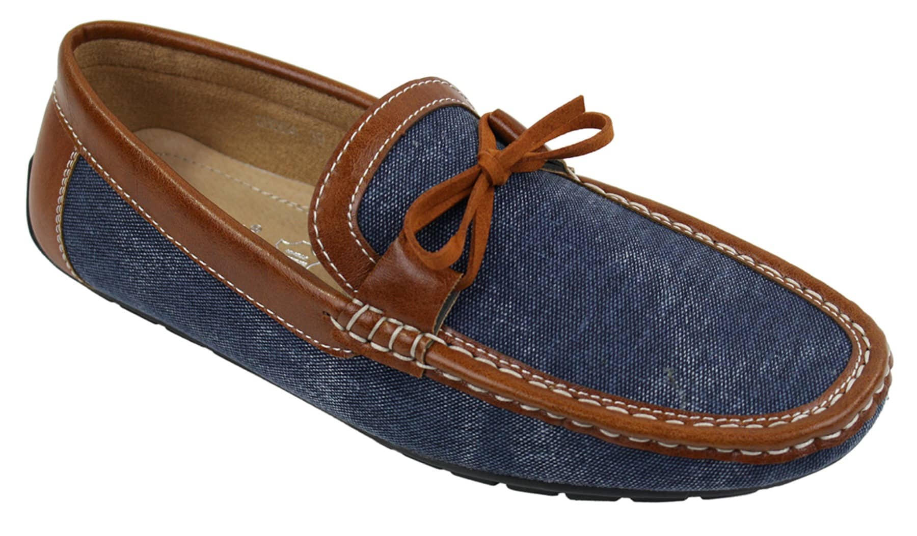 Herr Slip On Denim Läder Spets Mockasin Skor Smart Casual Italiensk Brun Marinblå