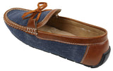 Herr Slip On Denim Läder Spets Mockasin Skor Smart Casual Italiensk Brun Marinblå