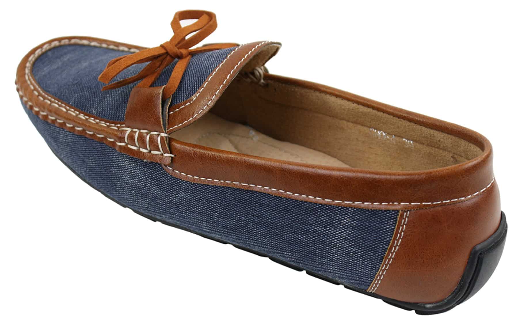 Herr Slip On Denim Läder Spets Mockasin Skor Smart Casual Italiensk Brun Marinblå