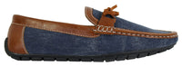 Herr Slip On Denim Läder Spets Mockasin Skor Smart Casual Italiensk Brun Marinblå