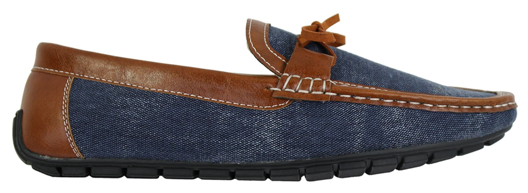 Herr Slip On Denim Läder Spets Mockasin Skor Smart Casual Italiensk Brun Marinblå