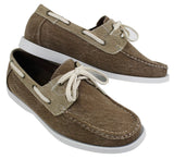 Herr Denim Canvas Retro Snörade Mockasiner Båtskor Tvättade Marinblå Beige