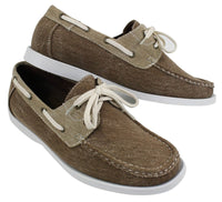 Herr Denim Canvas Retro Snörade Mockasiner Båtskor Tvättade Marinblå Beige