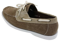 Herr Denim Canvas Retro Snörade Mockasiner Båtskor Tvättade Marinblå Beige