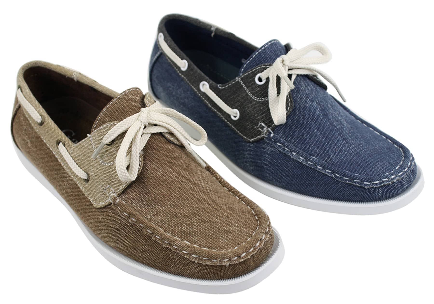 Herr Denim Canvas Retro Snörade Mockasiner Båtskor Tvättade Marinblå Beige