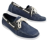 Herr Denim Canvas Retro Snörade Mockasiner Båtskor Tvättade Marinblå Beige