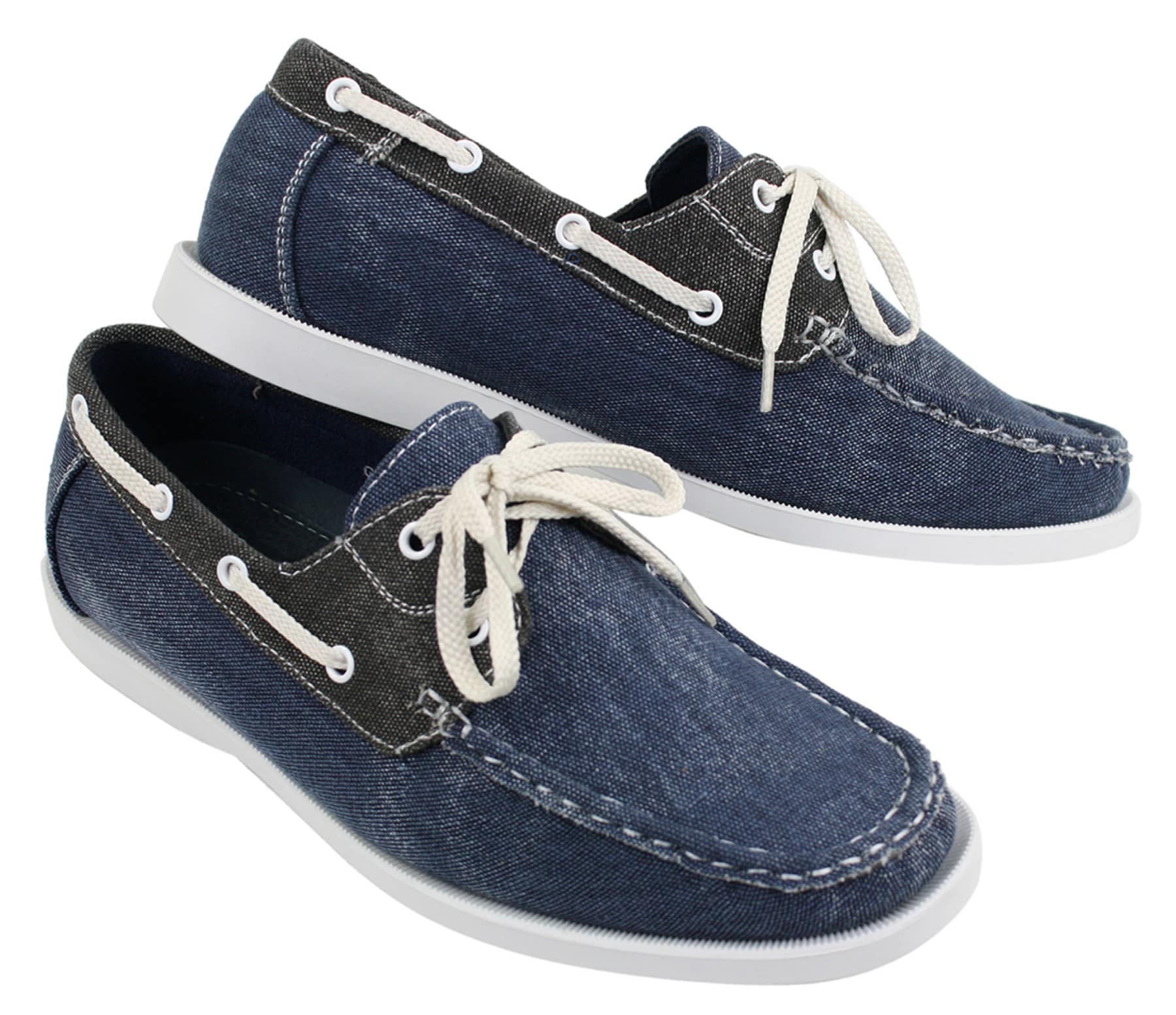 Herr Denim Canvas Retro Snörade Mockasiner Båtskor Tvättade Marinblå Beige