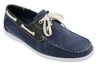 Herr Denim Canvas Retro Snörade Mockasiner Båtskor Tvättade Marinblå Beige