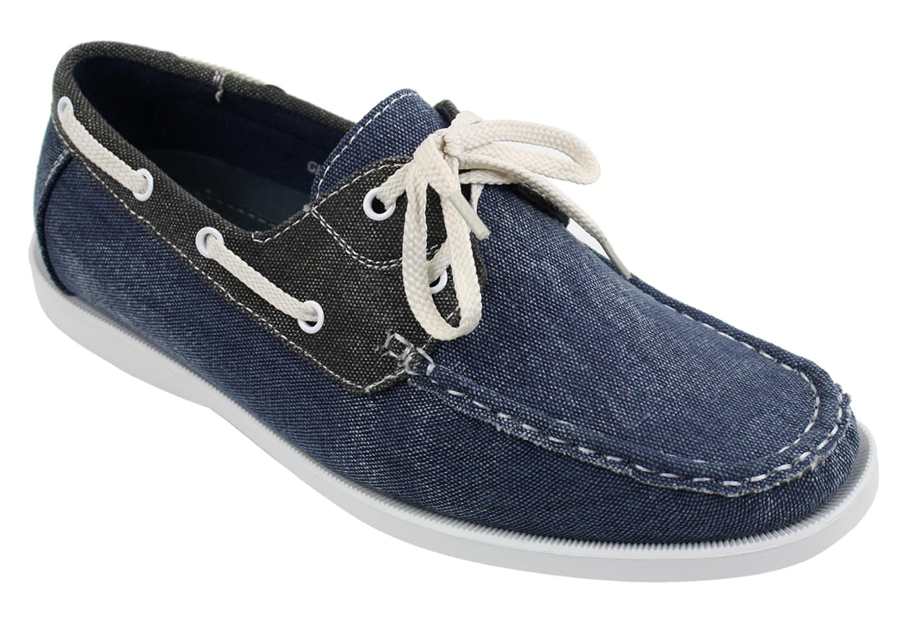 Herr Denim Canvas Retro Snörade Mockasiner Båtskor Tvättade Marinblå Beige