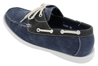Herr Denim Canvas Retro Snörade Mockasiner Båtskor Tvättade Marinblå Beige