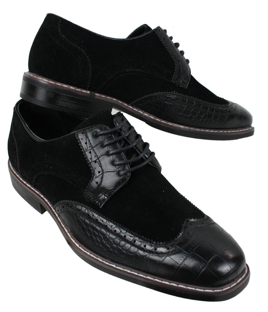 Herrskor i svartbrun mocka och ormskinn med brogues från Gatsby Vintage