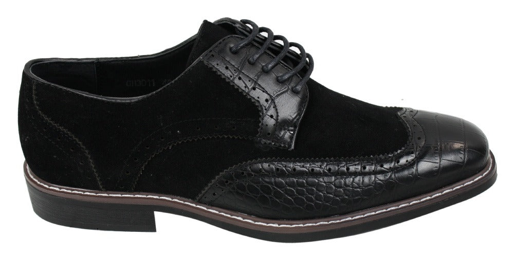 Herrskor i svartbrun mocka och ormskinn med brogues från Gatsby Vintage