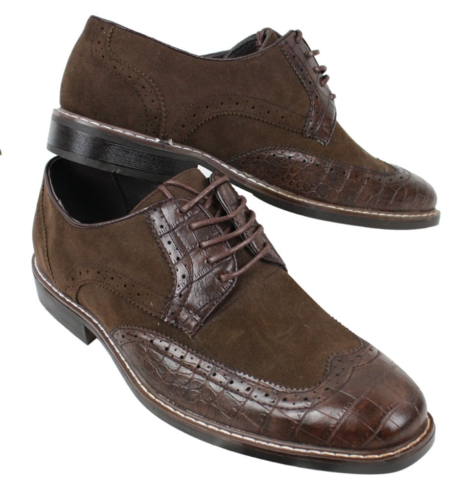 Herrskor i svartbrun mocka och ormskinn med brogues från Gatsby Vintage
