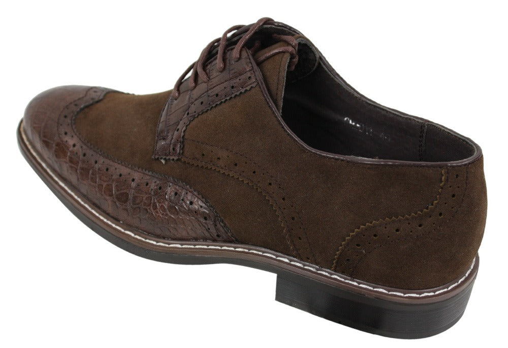 Herrskor i svartbrun mocka och ormskinn med brogues från Gatsby Vintage