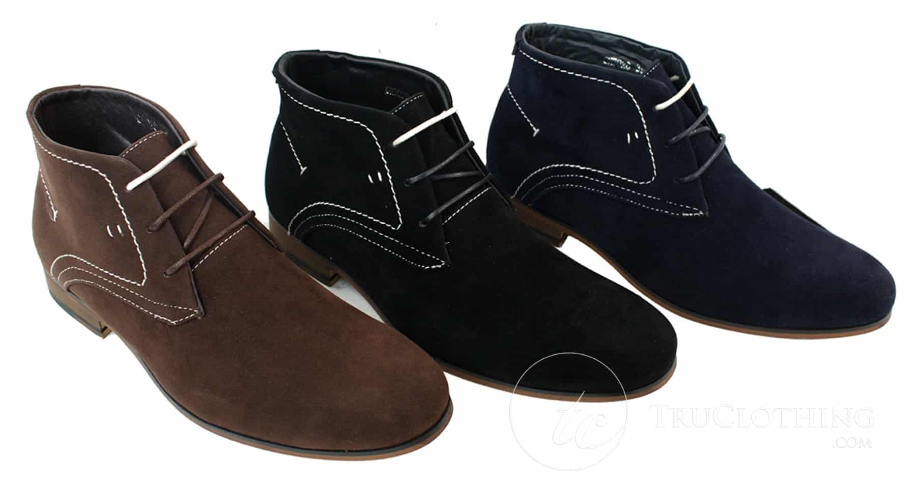 Herr Casual Mocka Look Desert Ankelstövlar Brun Svart Marinblå Läderfodrade