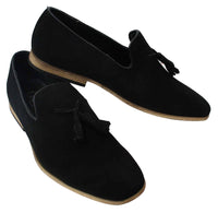 Herrloafers i mocka med tofsdesign, läder, svart komfort