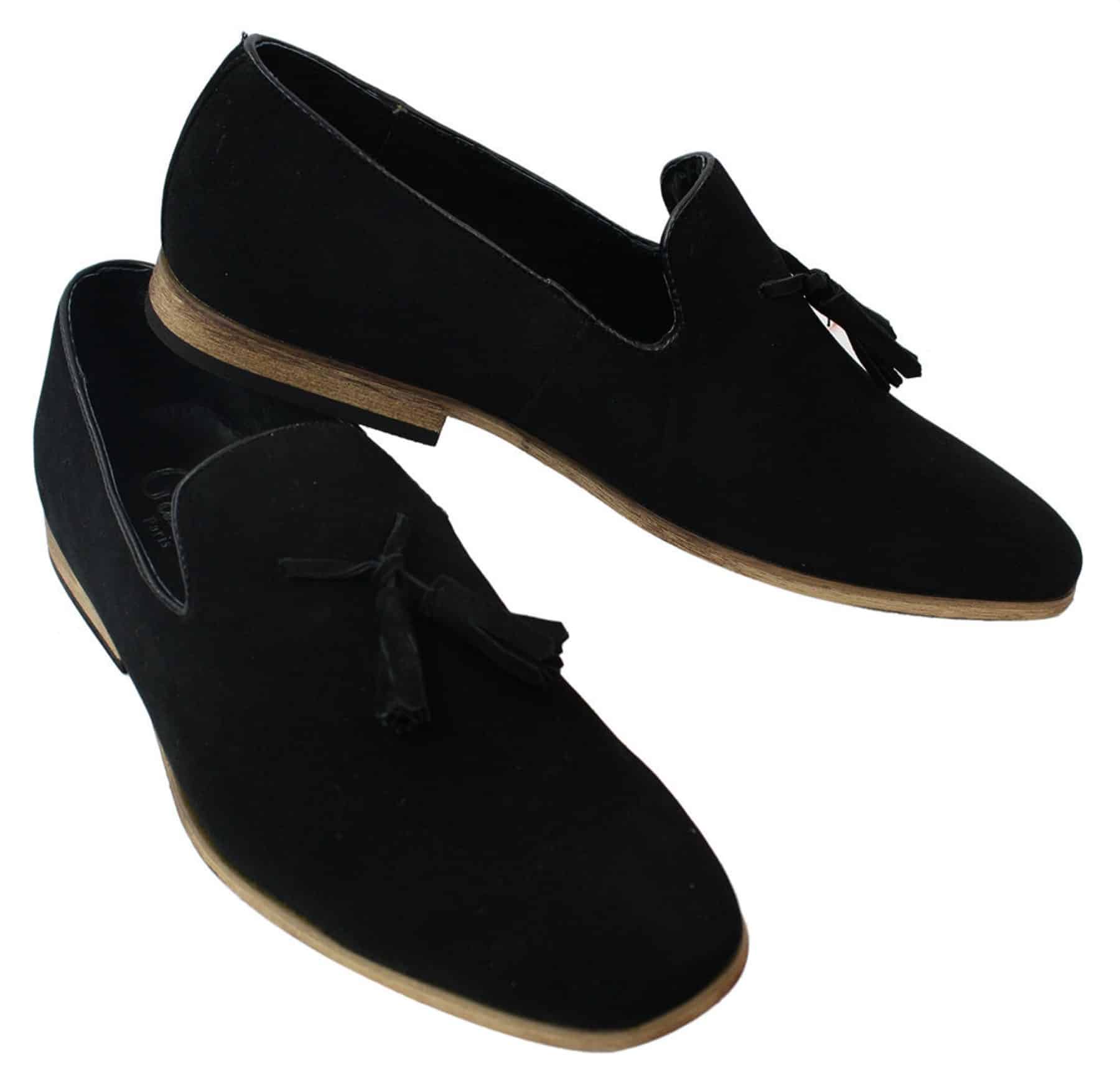 Herrloafers i mocka med tofsdesign, läder, svart komfort