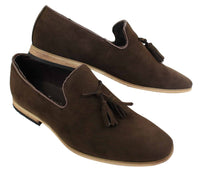 Herrloafers i mocka med tofsdesign, läder, svart komfort