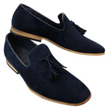 Herrloafers i mocka med tofsdesign, läder, svart komfort
