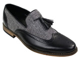Herrloafers i tweed och läder med slip-on-mönster, vintage- och retrostil