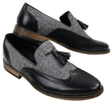 Herrloafers i tweed och läder med slip-on-mönster, vintage- och retrostil