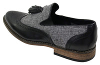 Herrloafers i tweed och läder med slip-on-mönster, vintage- och retrostil