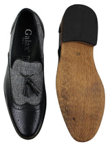 Herrloafers i tweed och läder med slip-on-mönster, vintage- och retrostil