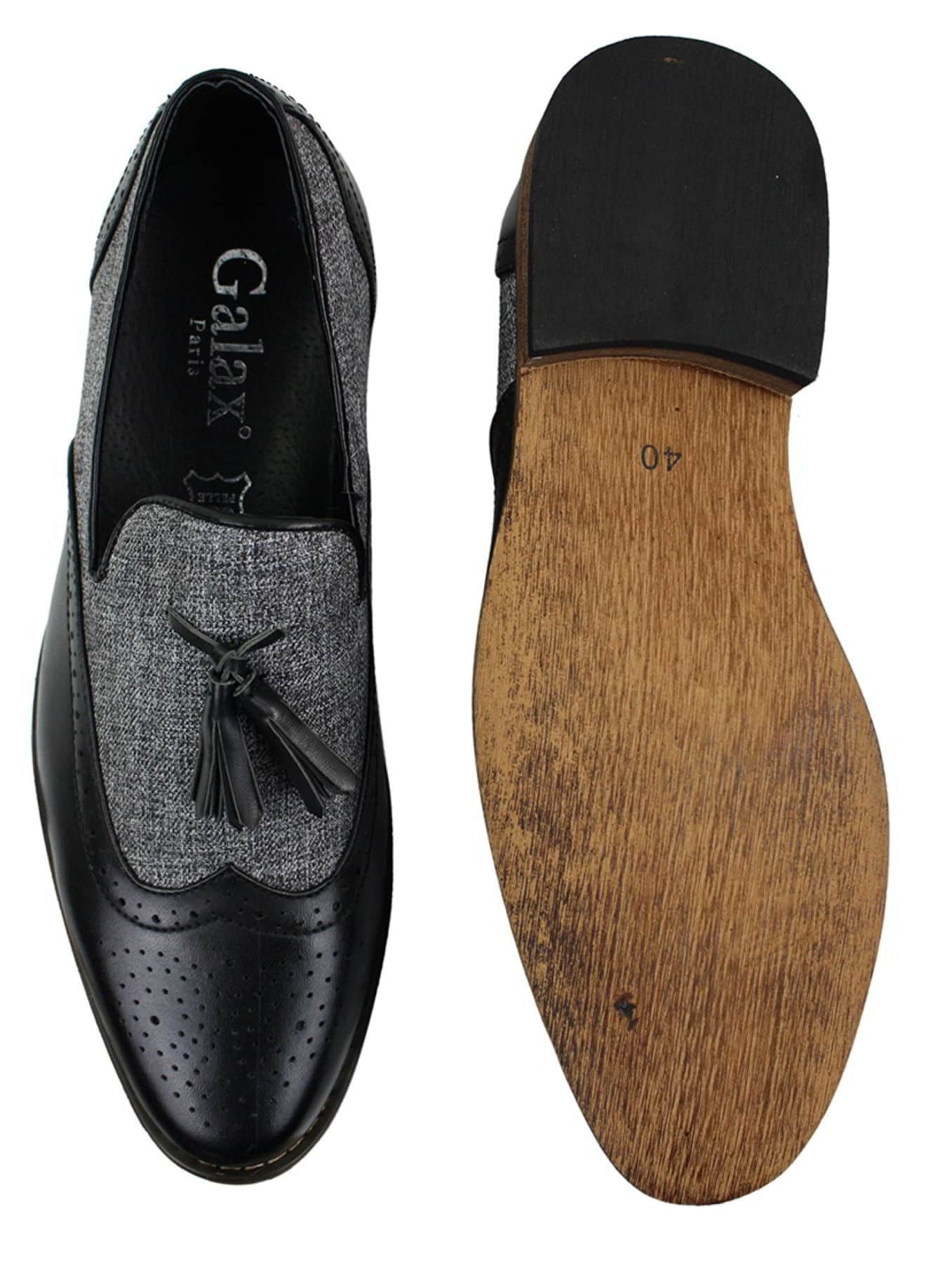 Herrloafers i tweed och läder med slip-on-mönster, vintage- och retrostil
