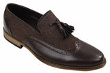 Herrloafers i tweed och läder med slip-on-mönster, vintage- och retrostil