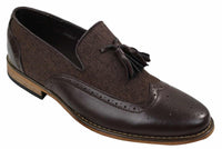 Herrloafers i tweed och läder med slip-on-mönster, vintage- och retrostil