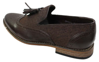 Herrloafers i tweed och läder med slip-on-mönster, vintage- och retrostil