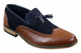 Herrloafers i tweed och läder med slip-on-mönster, vintage- och retrostil