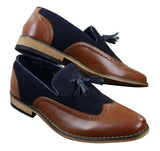 Herrloafers i tweed och läder med slip-on-mönster, vintage- och retrostil
