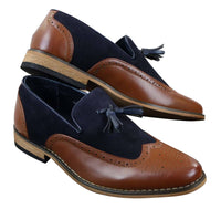 Herrloafers i tweed och läder med slip-on-mönster, vintage- och retrostil