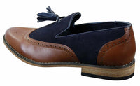 Herrloafers i tweed och läder med slip-on-mönster, vintage- och retrostil