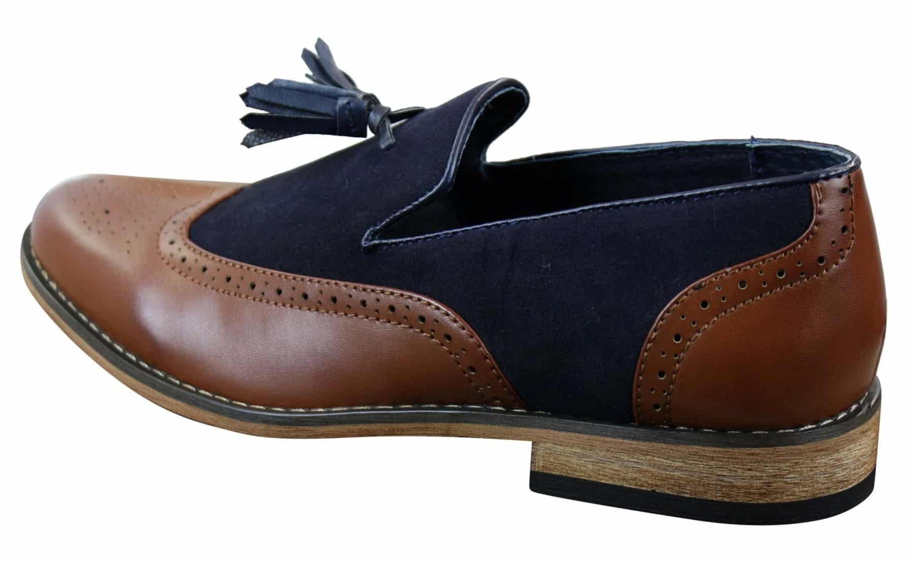 Herrloafers i tweed och läder med slip-on-mönster, vintage- och retrostil