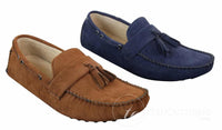 Herr Mocka Brun Marinblå Tofs Loafers Körskor Mockasiner Slip On Läder