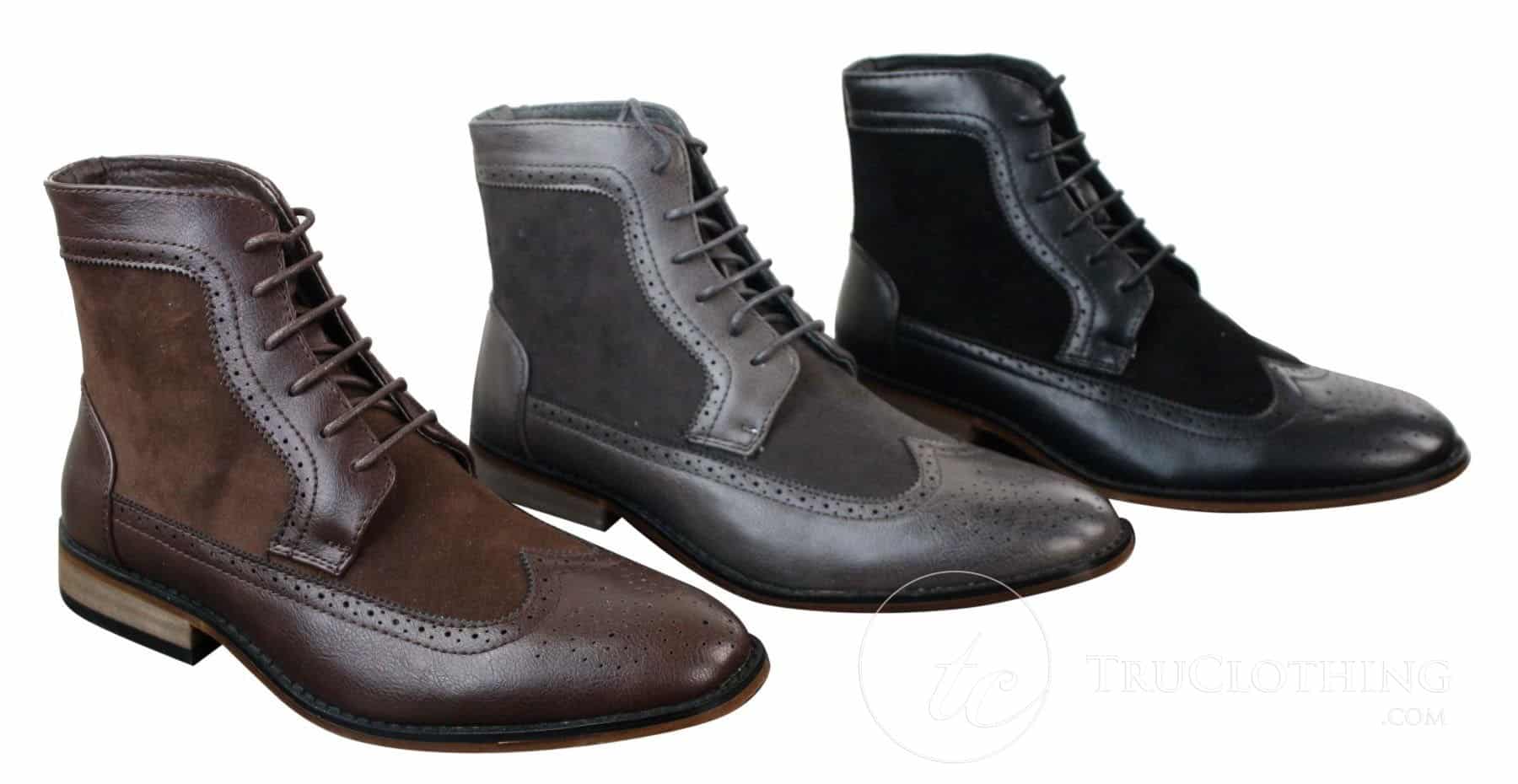 Herr Chelsea Brouge Ankelstövlar Läder Mocka Italiensk Smart Casual Snörning Retro
