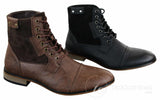 Galax GLX3516 Herr Retro Vintage Urban Ankelstövlar Smal Läder Mocka Snörning Smart Casual