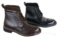 Galax GLX3521 Herr Bruna Svarta Brogues Ankelstövlar Läder Mocka Snörning Cowboy Smart Casual