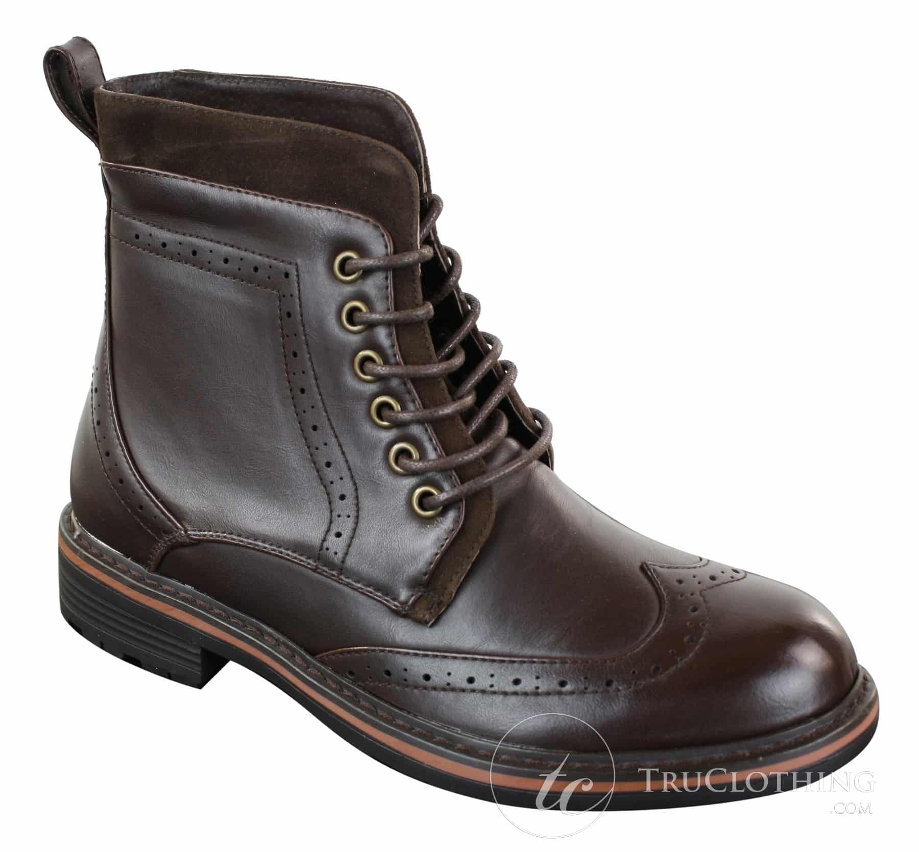 Galax GLX3521 Herr Bruna Svarta Brogues Ankelstövlar Läder Mocka Snörning Cowboy Smart Casual