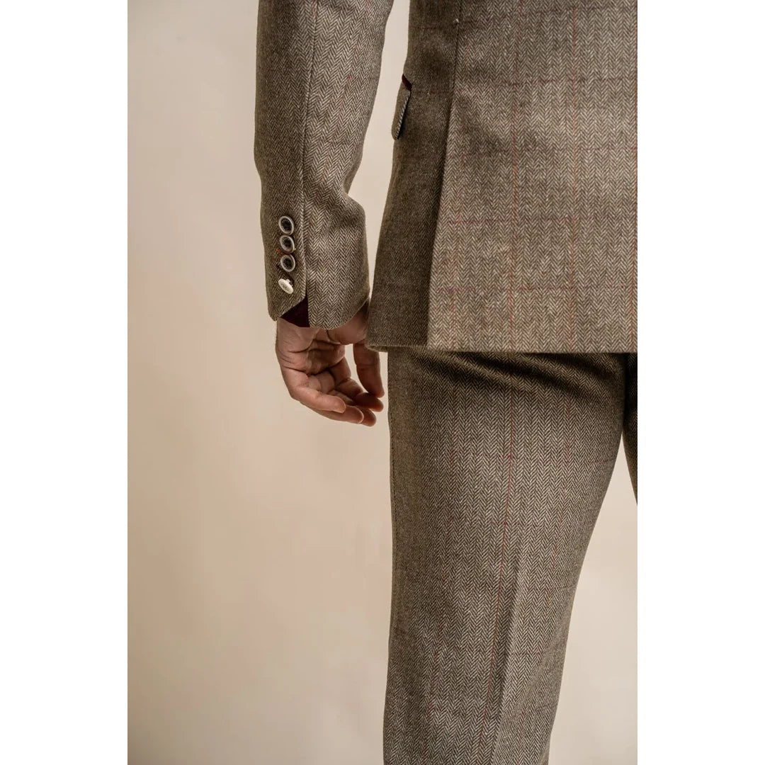 Gaston - Herrblazer i tweed med olivfärgad ruta