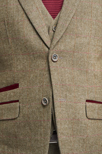 Herrkostym i tweed, olivgrön rutig