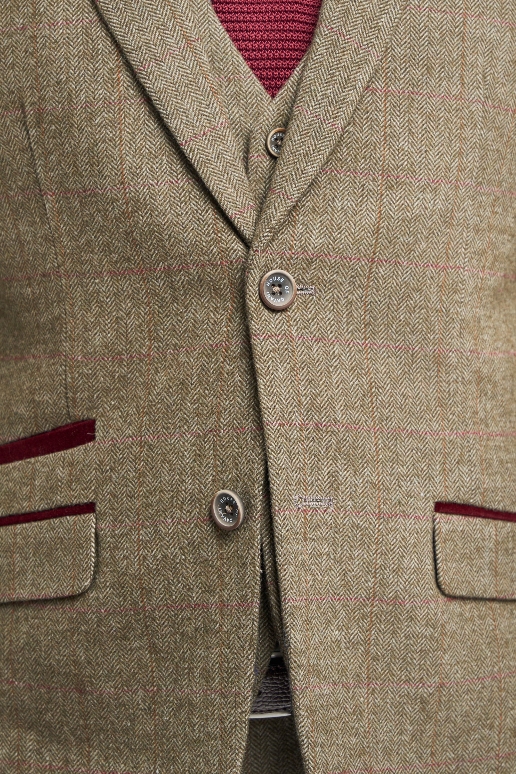Herrkostym i tweed, olivgrön rutig