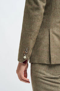 Herrkostym i tweed, olivgrön rutig