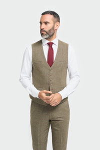 Herrkostym i tweed, olivgrön rutig