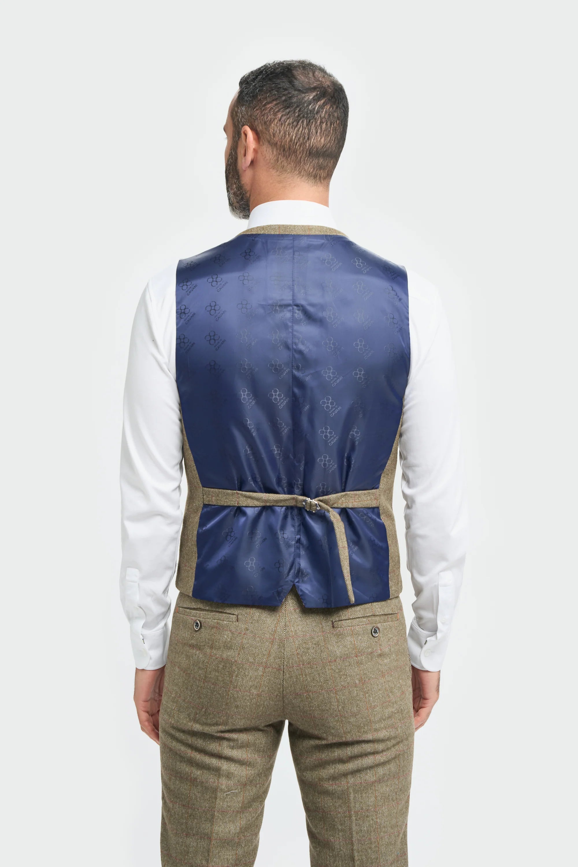 Herrkostym i tweed, olivgrön rutig