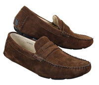 Herr Slip On Mocka Läder Mockasin Loafers Smart Casual Brun Beige