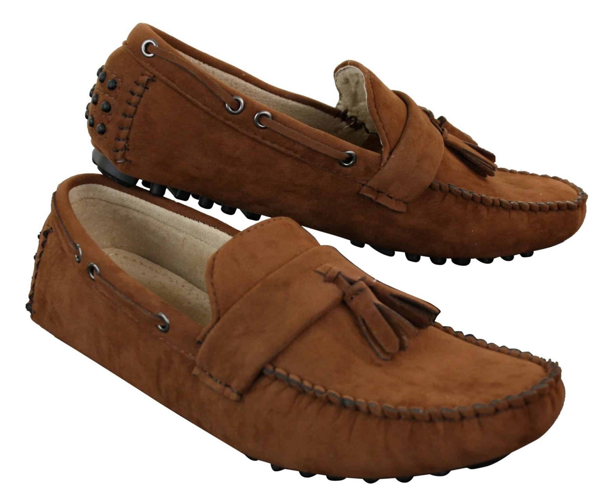 Herr Mocka Brun Marinblå Tofs Loafers Körskor Mockasiner Slip On Läder